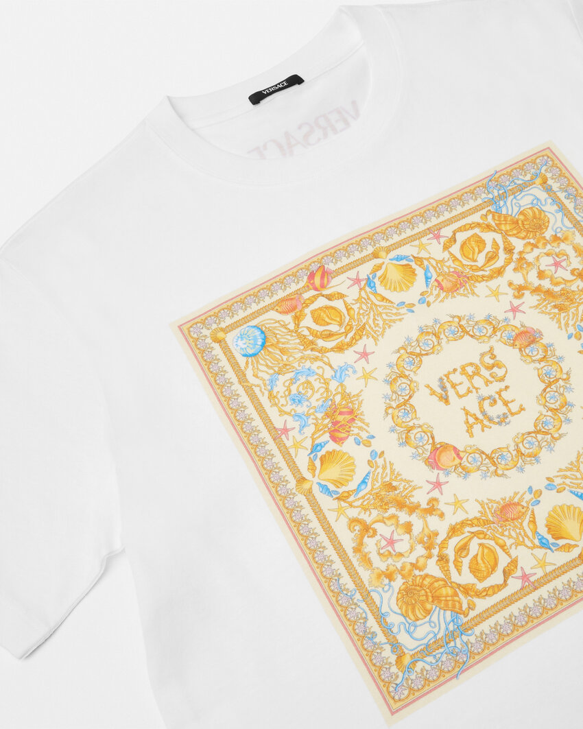 Versace Underwater Baroque Graphic Print Crew Neck T-shirt In White