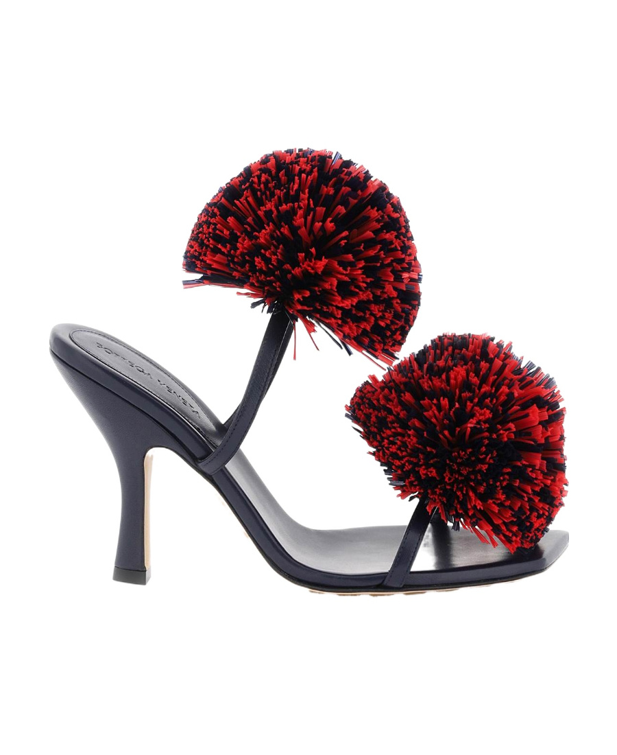 Bottega Veneta Adam Leather Two-band Pom Sandals In Black