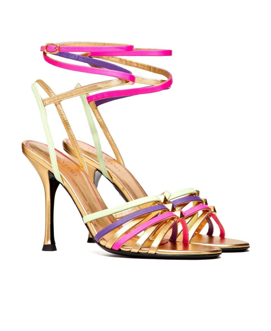 VALENTINO GARAVANI VALENTINO GARAVANI ROCKSTUD METALLIC OPEN TOE SANDALS