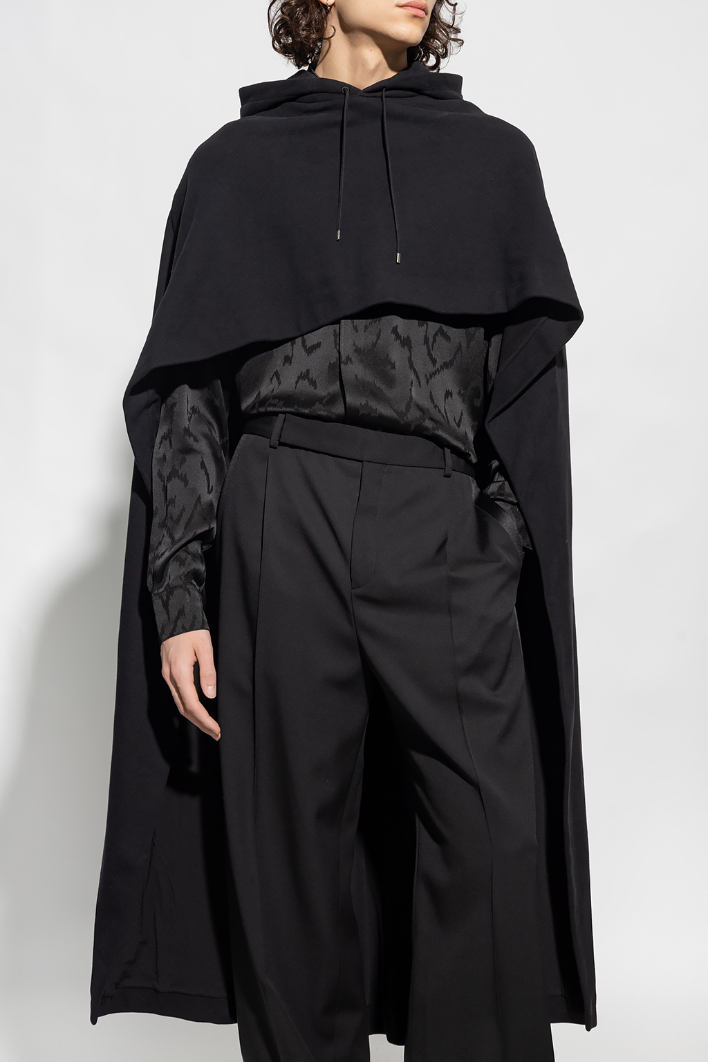 Saint Laurent Asymmetric Cotton Cape In Black