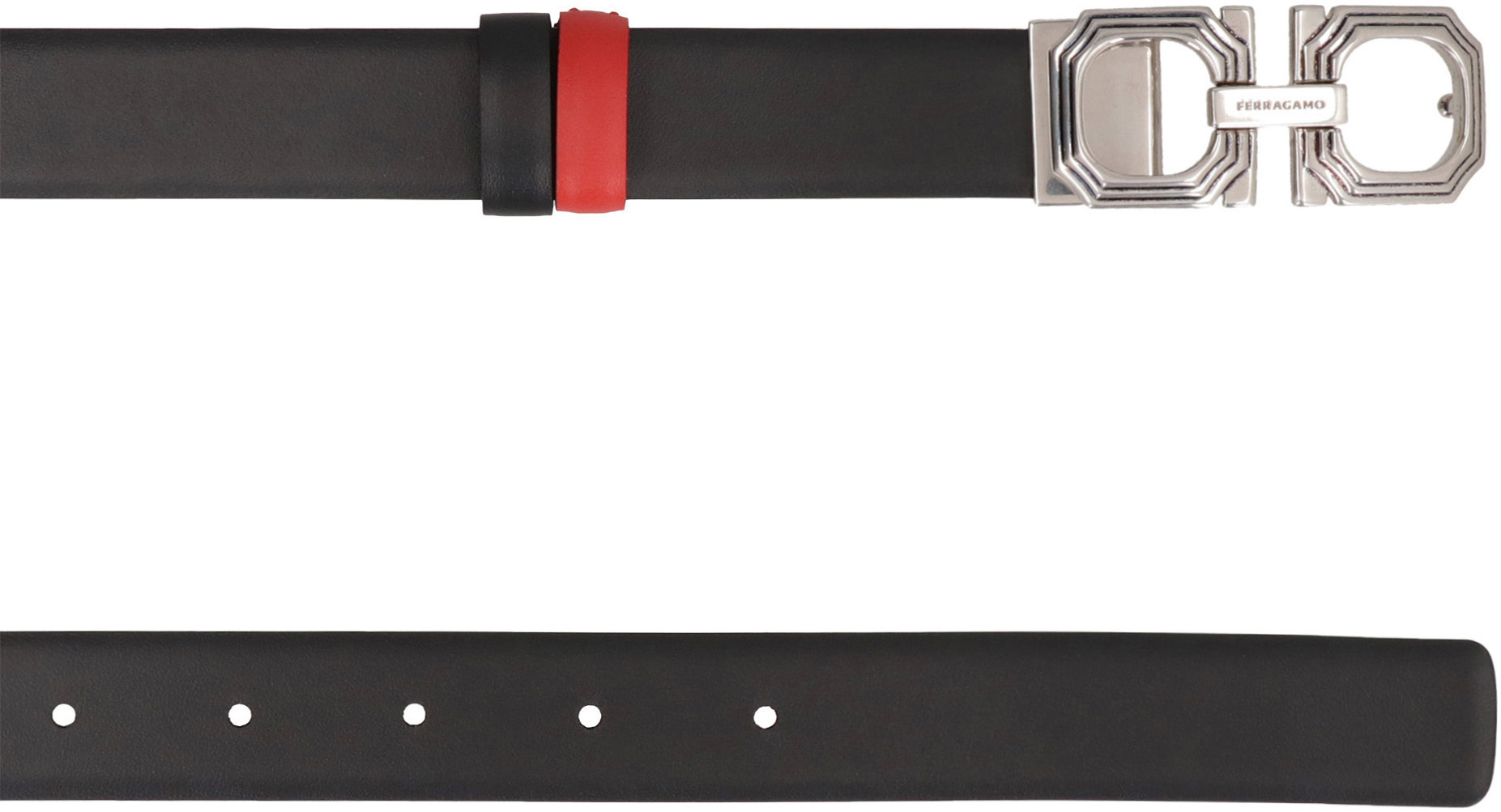 Ferragamo Gancini Belt Buckle Double-sided Belt In Red