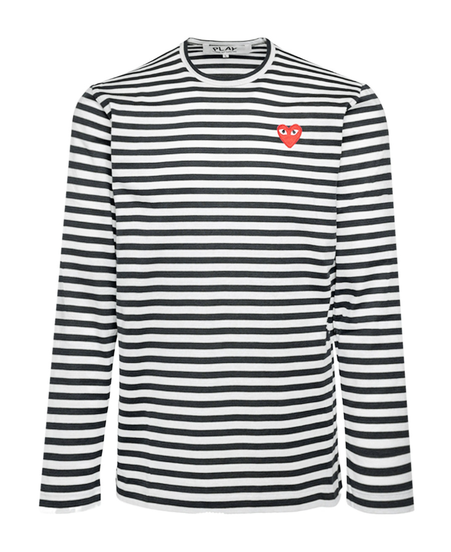 Comme Des Garçons Play Heart-patch Striped Cotton T-shirt In White
