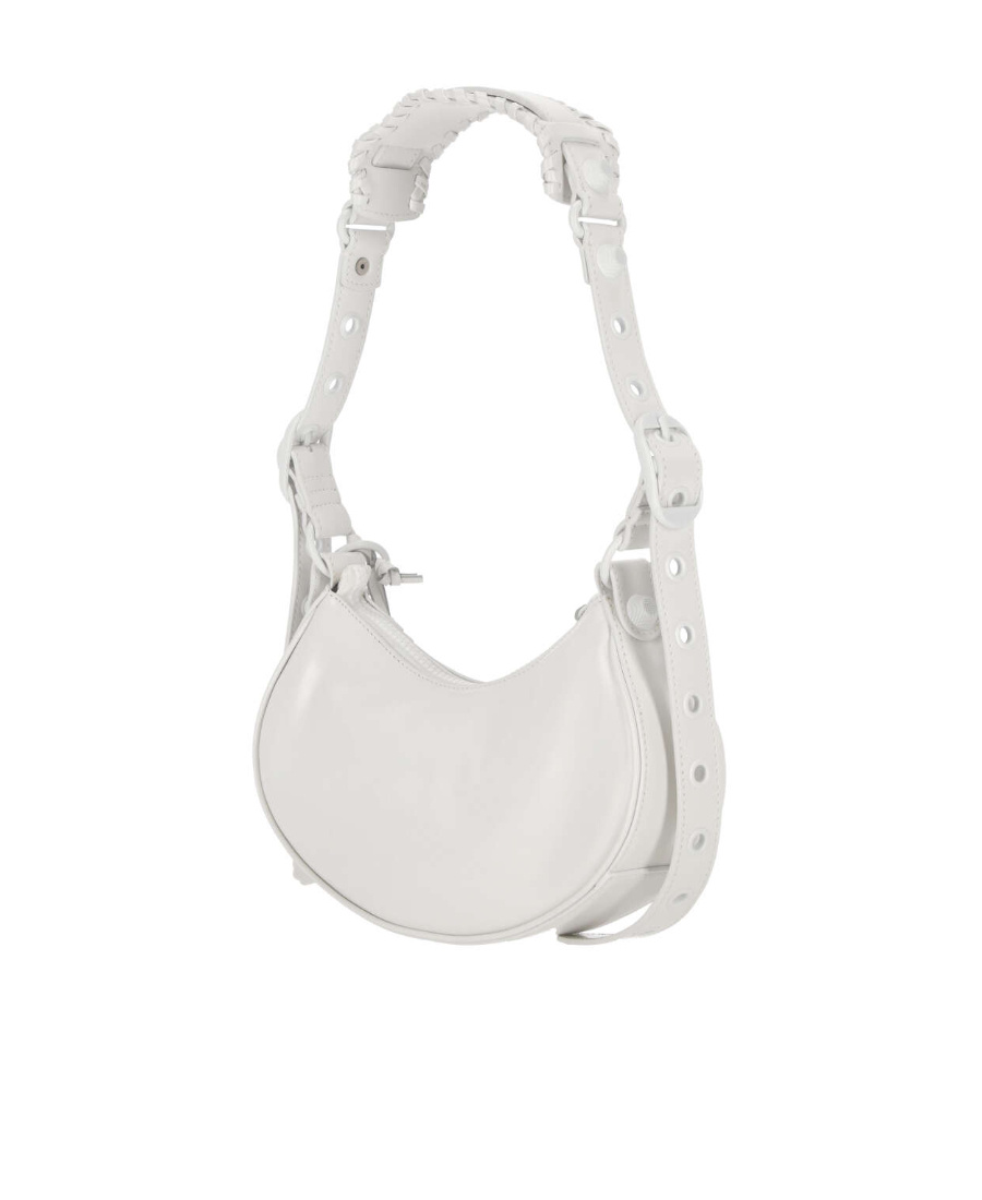 Balenciaga Green Leather Shoulder Handbag With Magnetic Closure And Metal Details In White