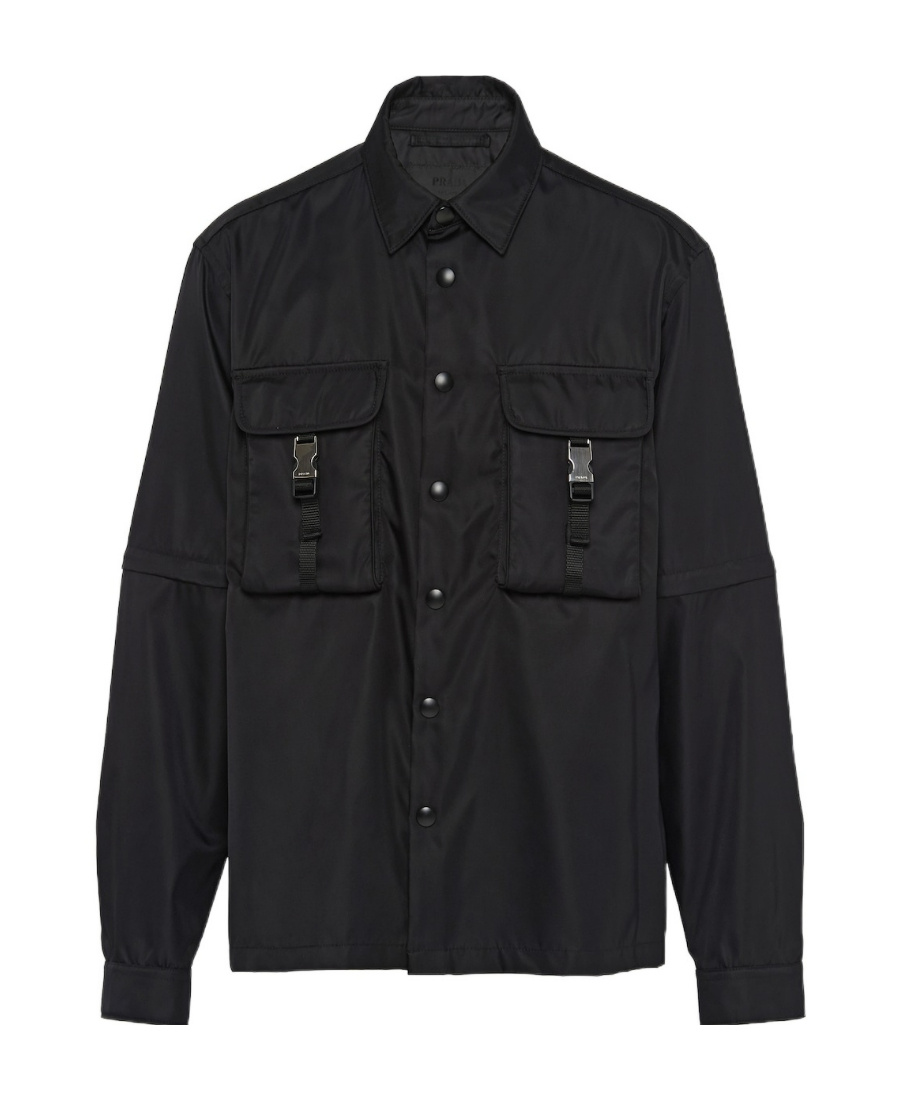 Prada Logo Patch Long-sleeved Shirt In Black