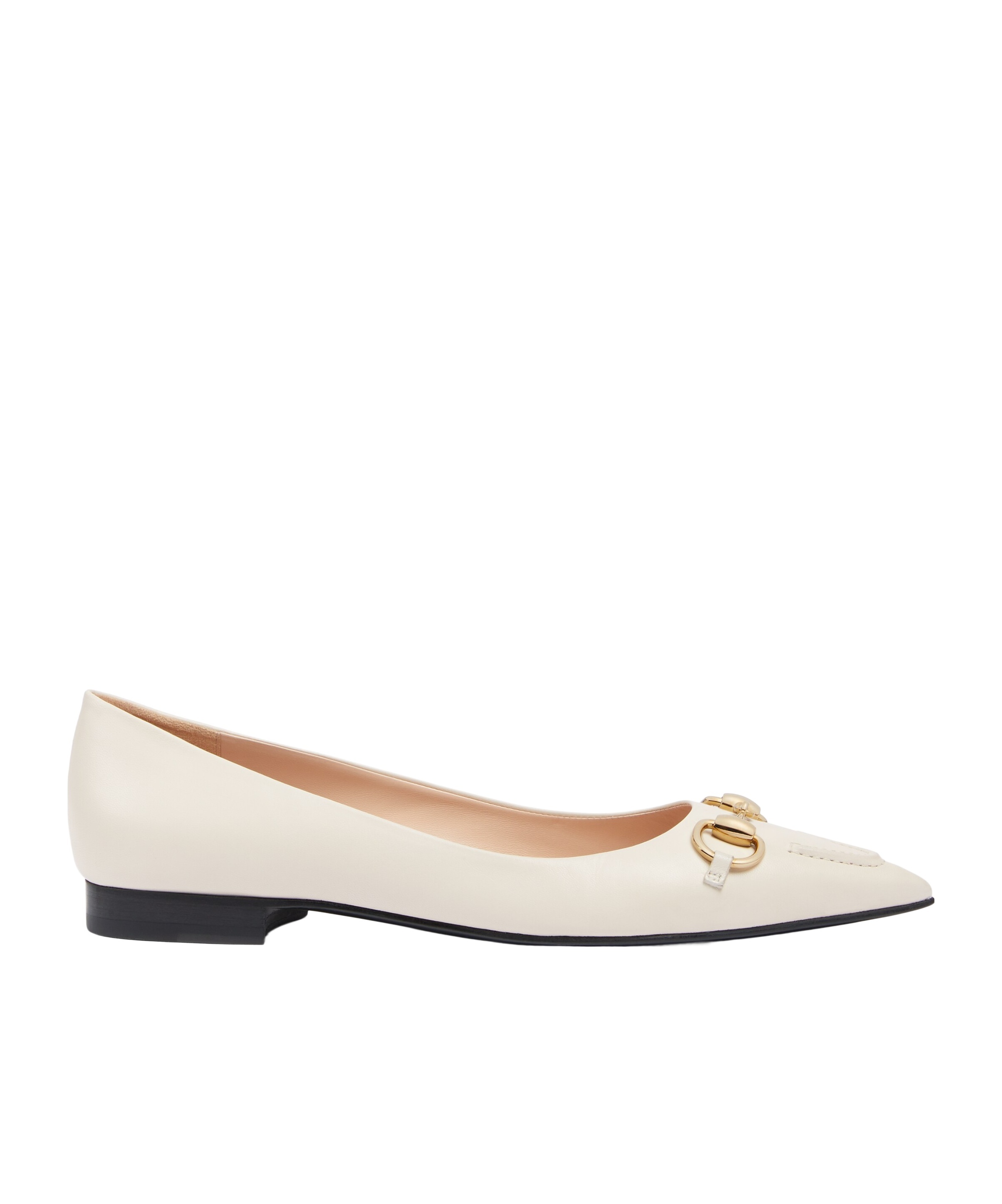 Gucci Womens Mystic White Erin Horsebit-embellished Leather Ballet Flats
