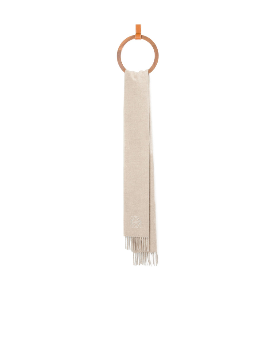 Shop Loewe Bicolour Scarf In Wool And Cashmere In Nude