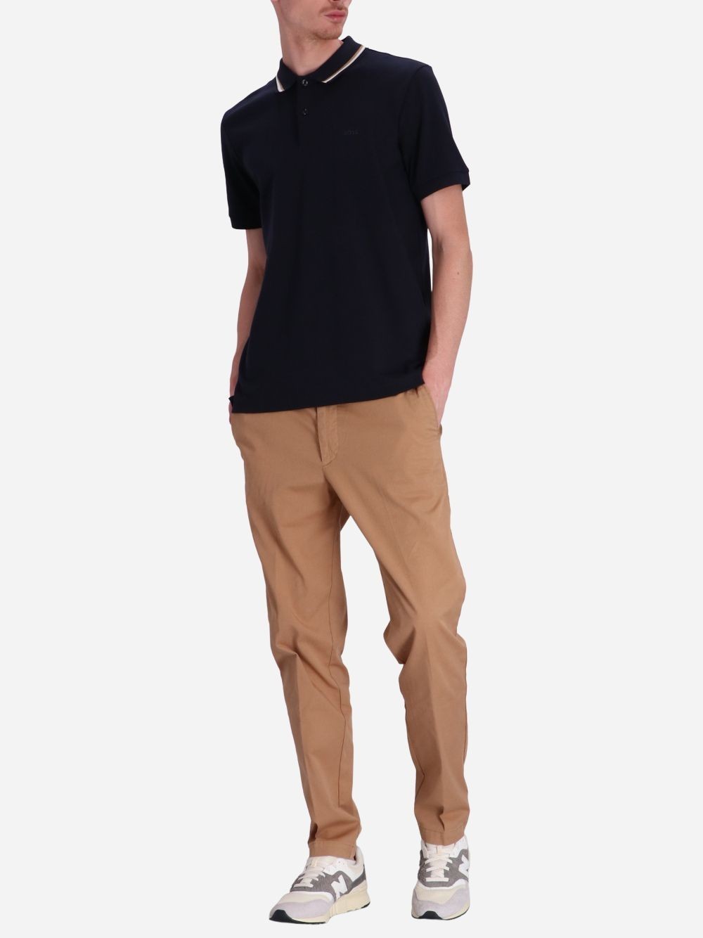 Hugo Boss Logo-print Striped-trim Cotton Polo Shirt In Black