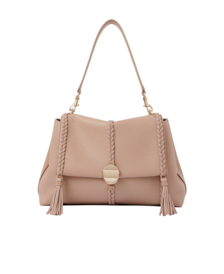 Chloé Medium Penelope Leather Shoulder Bag In Nude