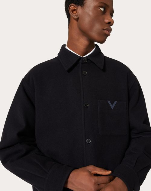 Valentino Rear Yoke Wool Blend Shirt In Black