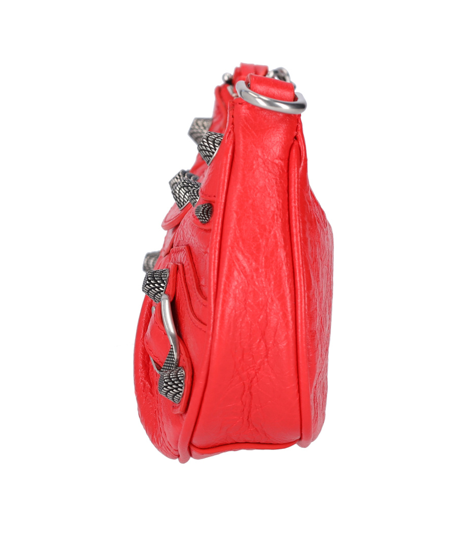 Balenciaga Le Cagole Cracked Texture Lambskin Mini Shoulder Bag In Red