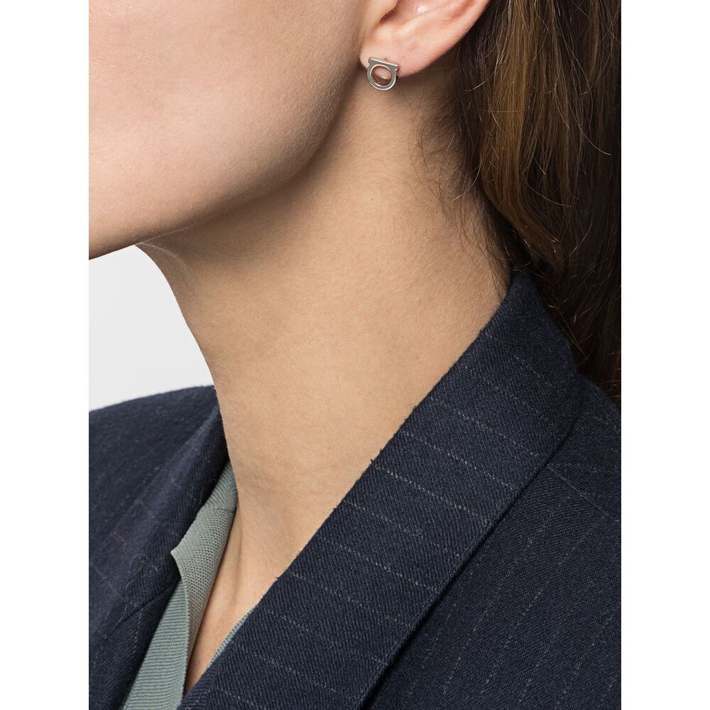 Ferragamo Gancini Stud Earrings With Glossy Gold Finish In White