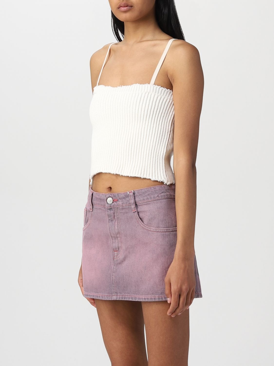 Mm6 Maison Margiela Embroidered-logo Knit Crop Top In Multicolor