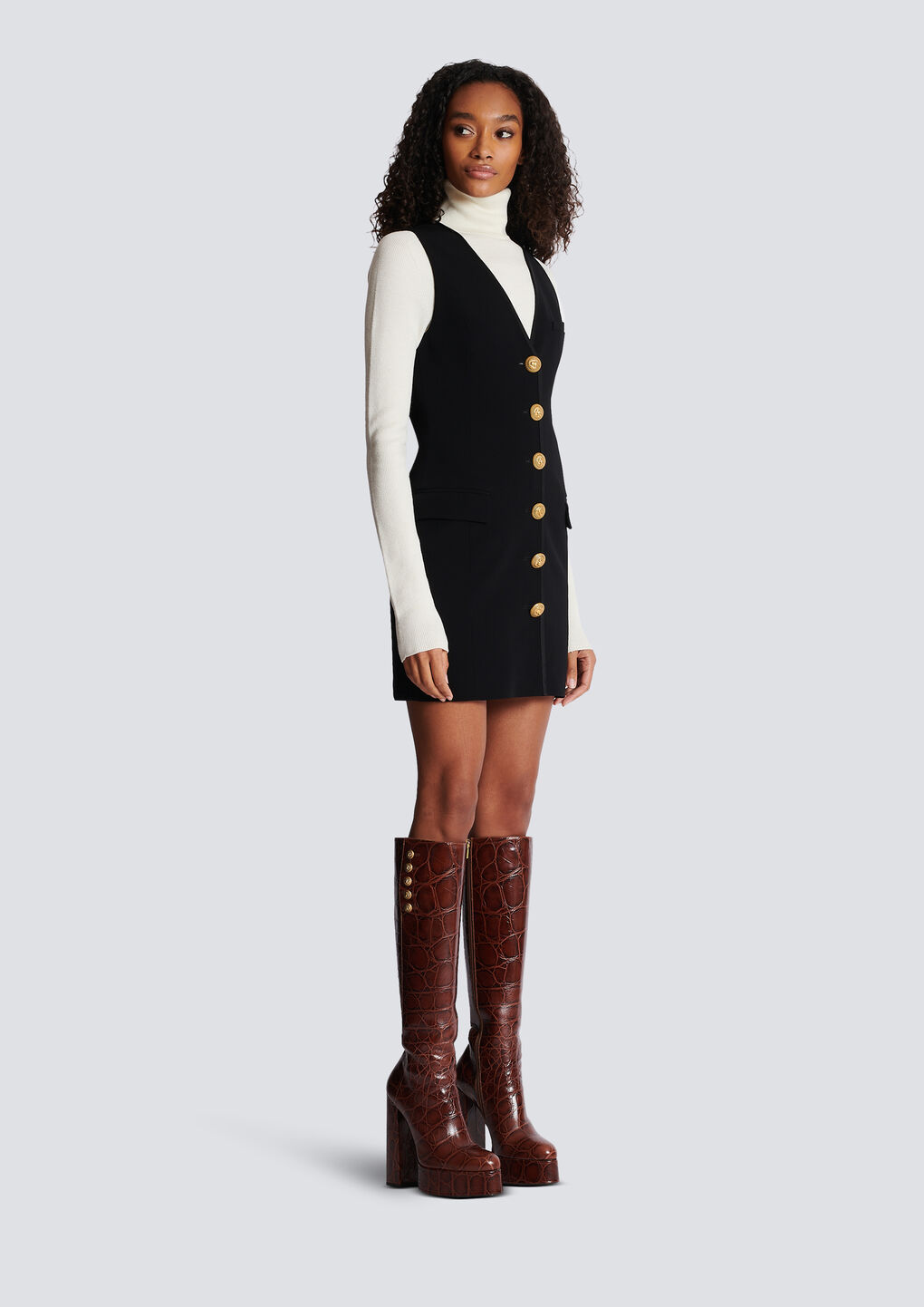 Balmain V-neck Button-front Minidress In Black