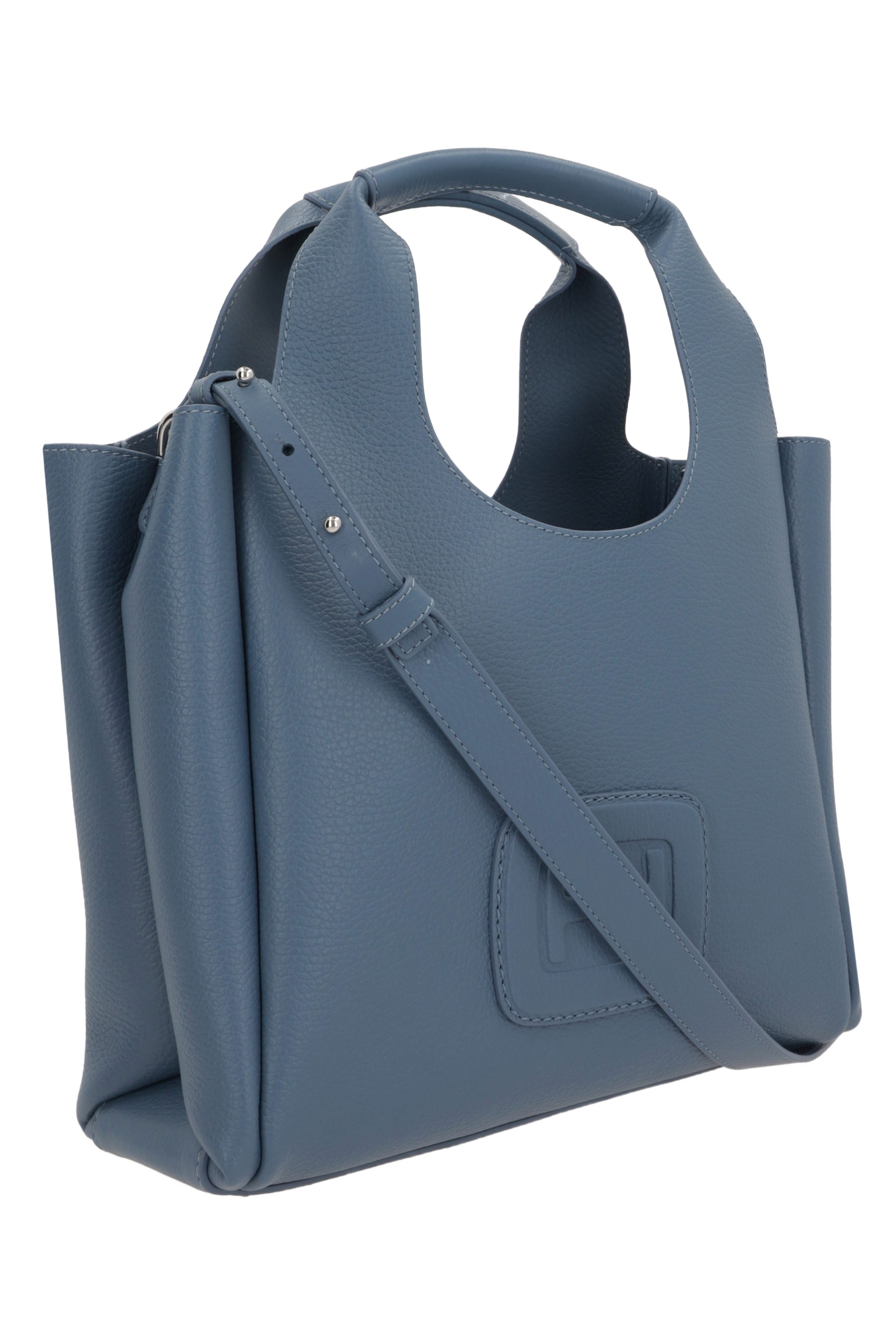 Hogan Small Leather Tote Bag With Structured Shape In Blue