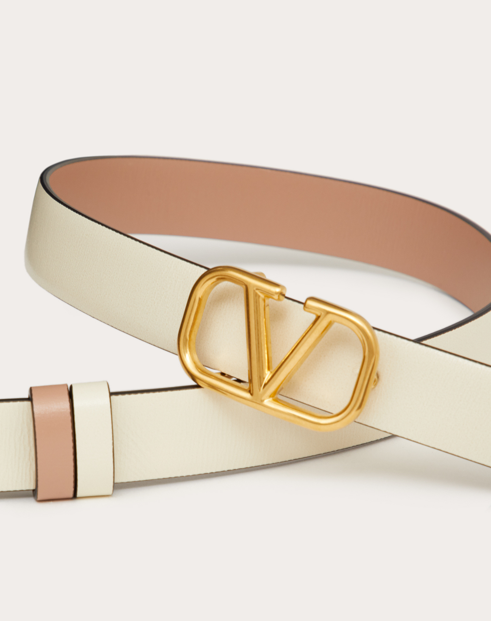 Valentino Vlogo 20mm Reversible Leather Belt In Nude