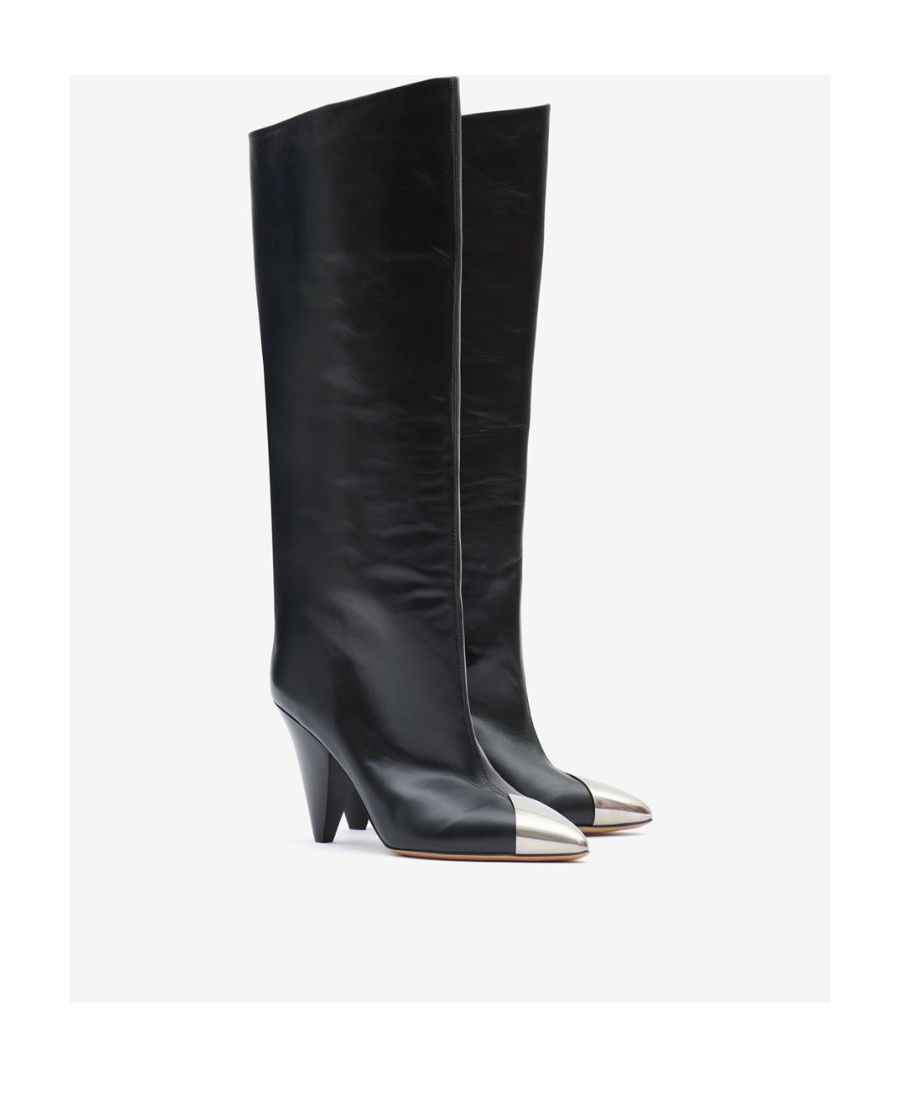 Isabel Marant Knee Leather Boots Metallic Detail In 01bk