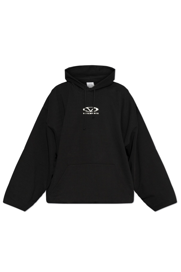 Vetements Black Oval Logo Cropped Boxy Hoodie In Black