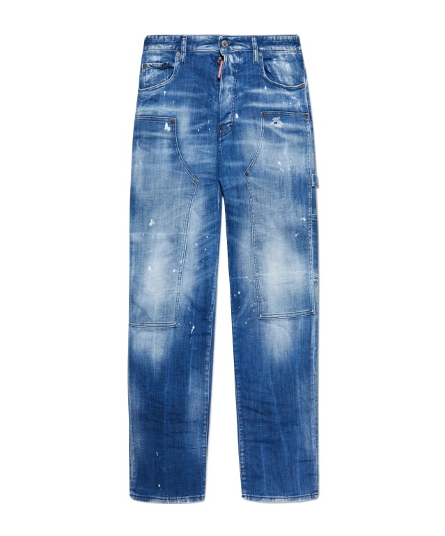 Dsquared2 Mens Navy Blue Carpenter Paint-splatter Relaxed-fit Tapered Stretch-denim Jeans In Blue