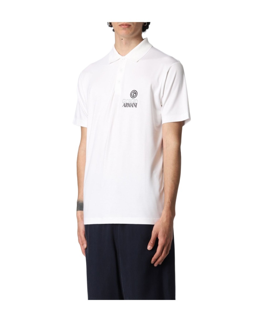 Giorgio Armani Embroidered-logo Short-sleeved Polo Shirt In White