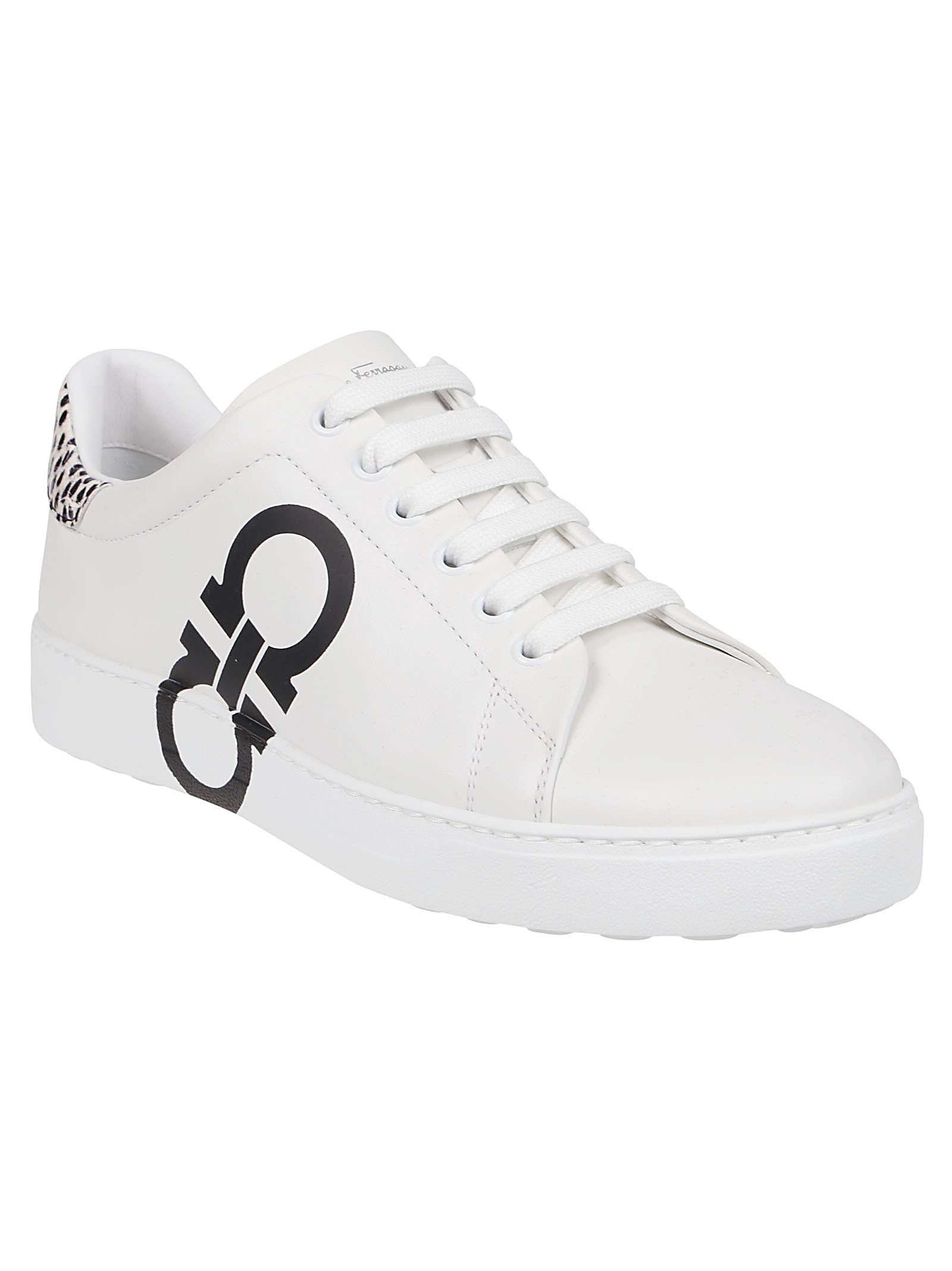 Ferragamo Women's Gancini Logo & Python Lace Up Low Top Sneakers In White