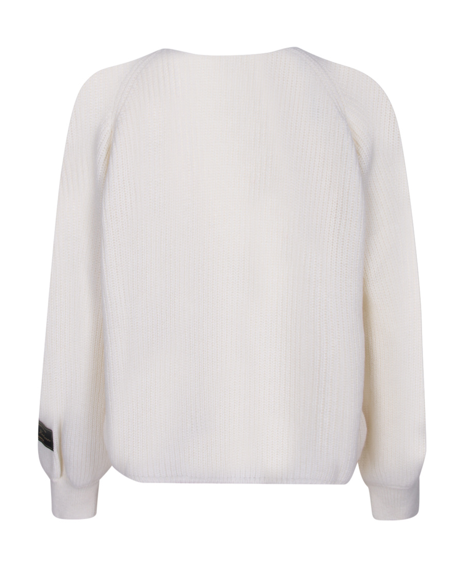 Msgm Tie-detail Ribbed Jumper In White