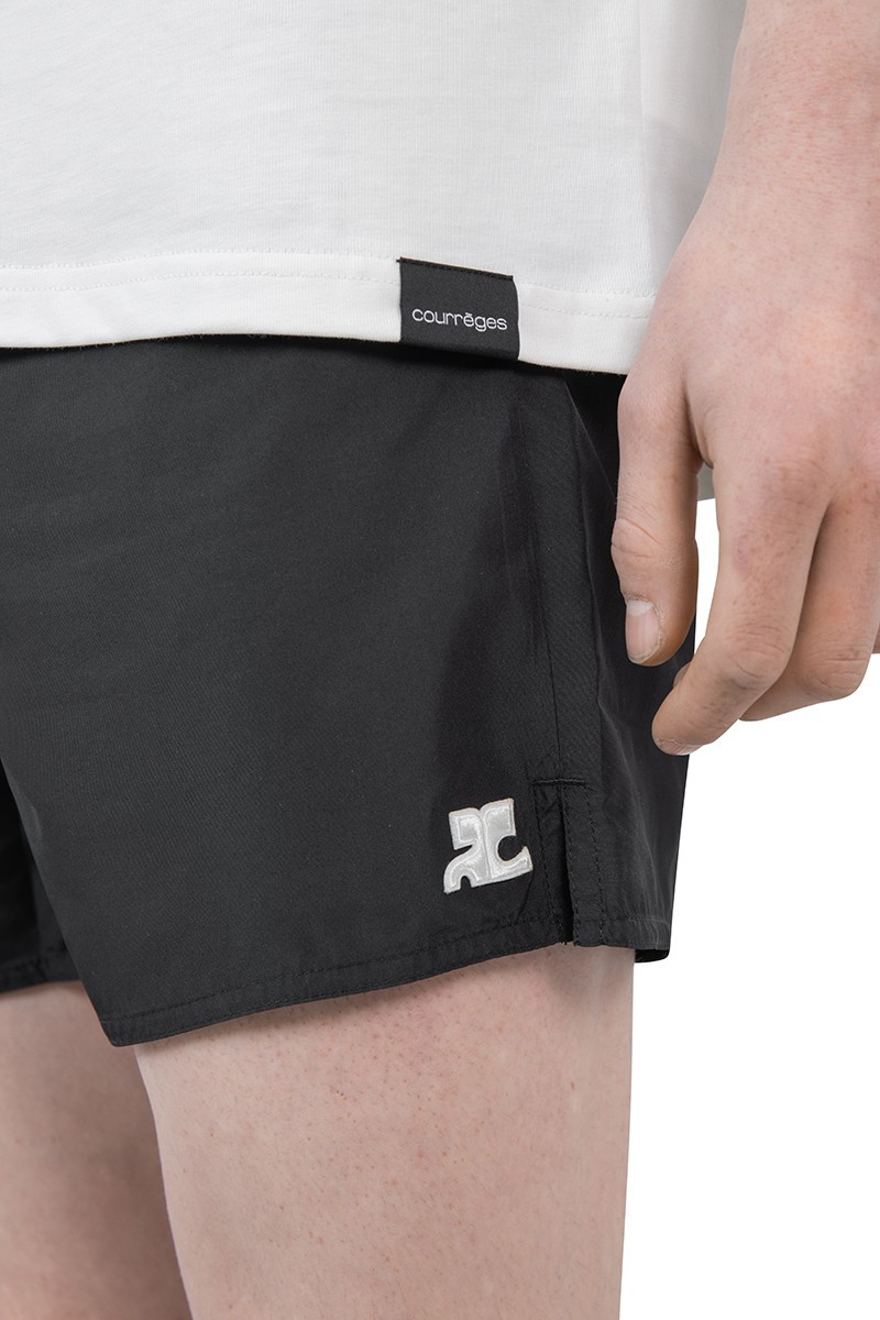 Courrèges Logo-patch Plain Swim Shorts In Black