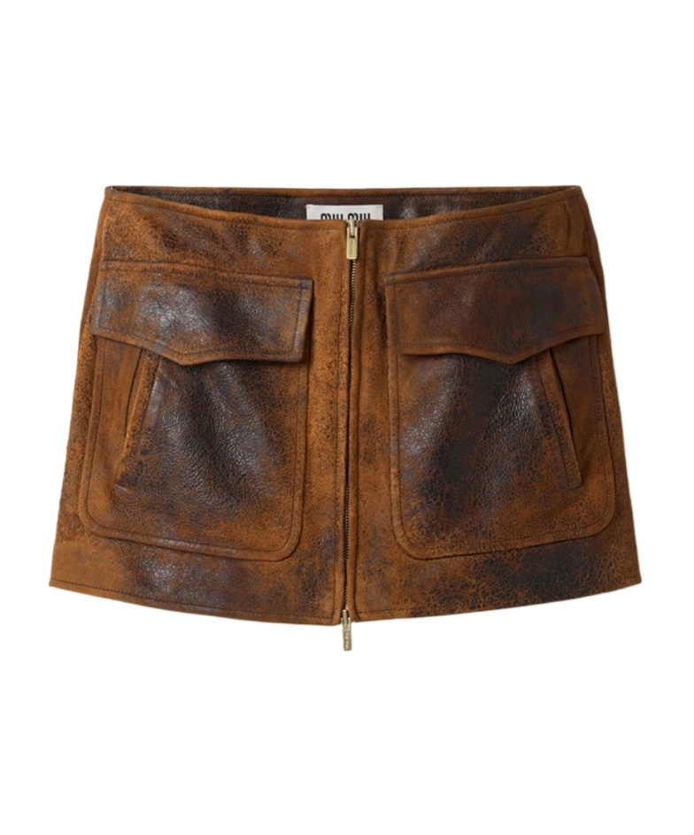 Miu Miu Waxed Suede Leather Mini-skirt In Multi