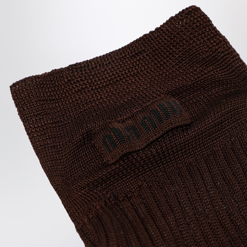 Miu Miu Cocoa-coloured Silk-blend Socks In Black