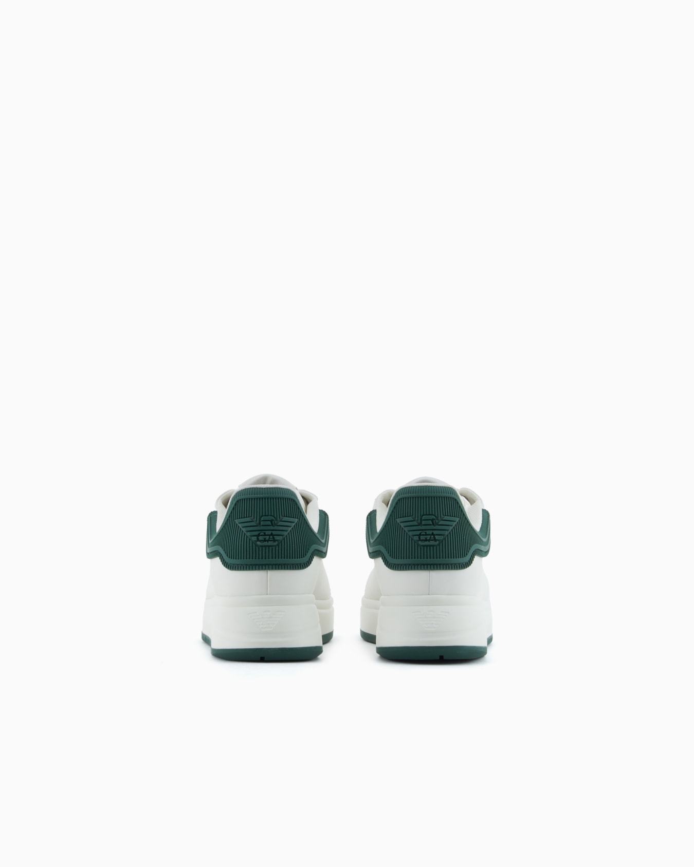 Emporio Armani Heel Tab Flat Sole Round Toe Sneakers In White