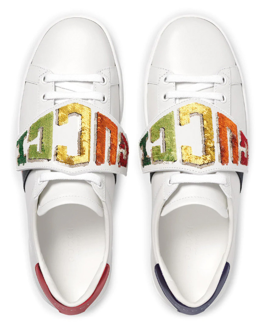Gucci Ace Detachable Bead Logo Kraft Shoes In White