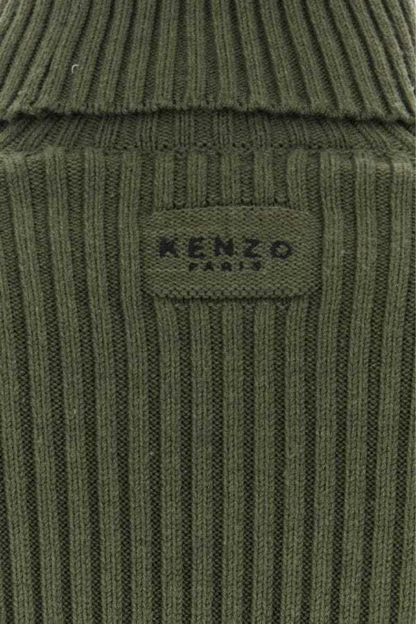 Kenzo High Turtleneck Embroidered Jumper In Green