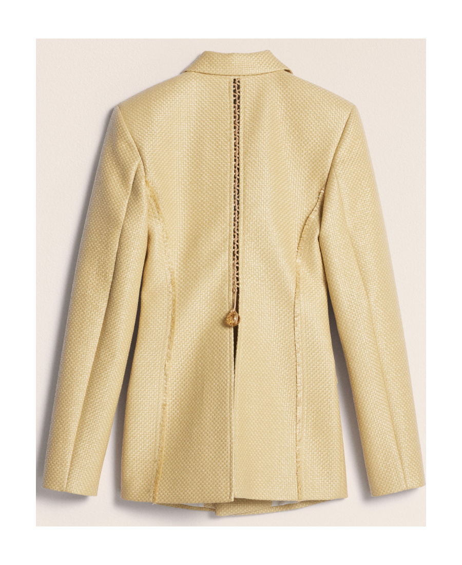 Jacquemus Palha Embellished Frayed Woven Canvas Blazer In Nude