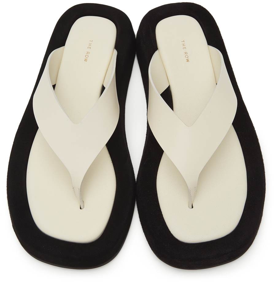 The Row Ginza Two-tone Leather And Suede Platform Flip Flops In Black