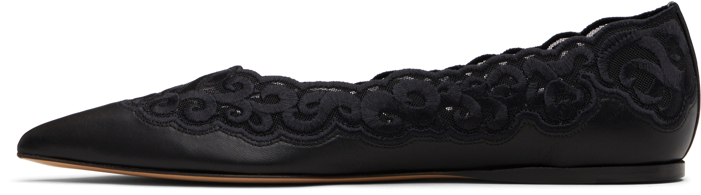 Gabriela Hearst Ziva Leather And Embroidered Tulle Point-toe Flats In Black