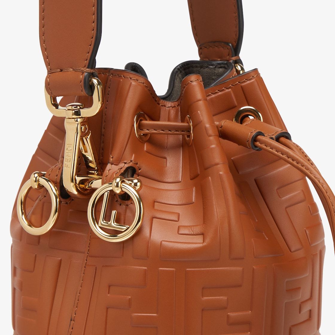 Fendi Mon Tresor Mini Leather Bucket Bag In Brown