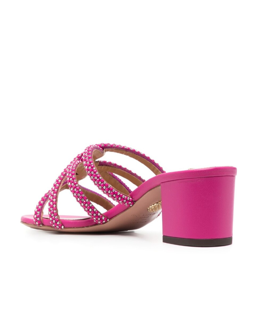 Aquazzura Crystal-embellished Leather Mules In Pink