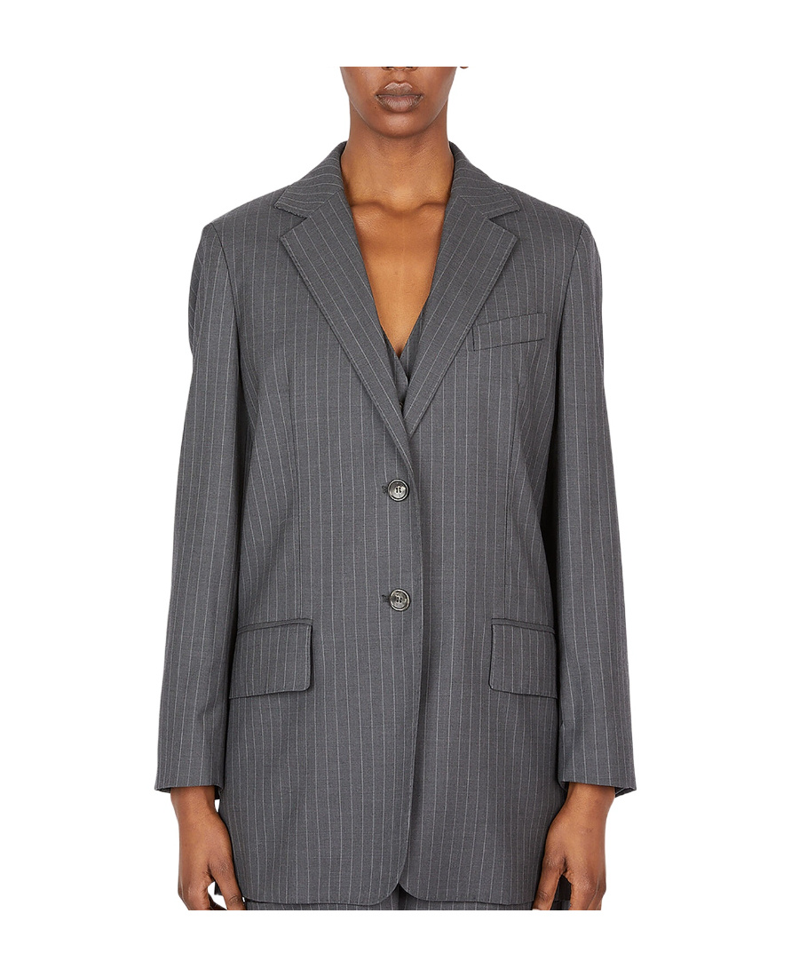 Max Mara Striped Suit Jacket In Gray