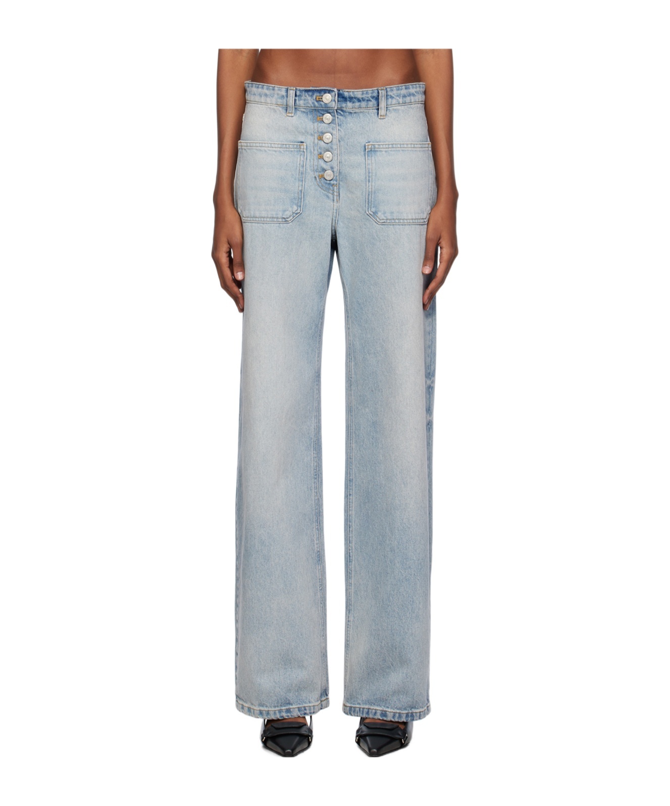 Courrèges Straight Bootcut Low-rise Denim Trousers In Gray