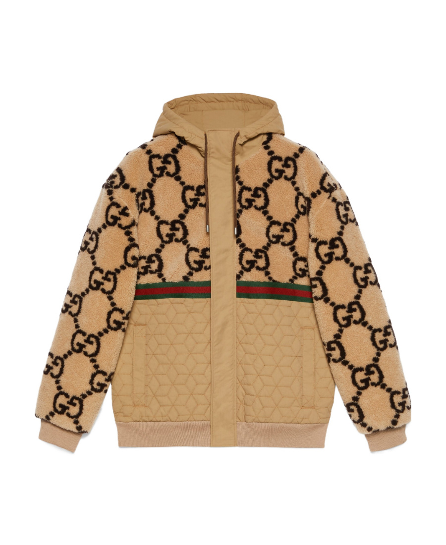 Gucci Gg-jacquard Wool-blend Fleece Track Jacket In Brown