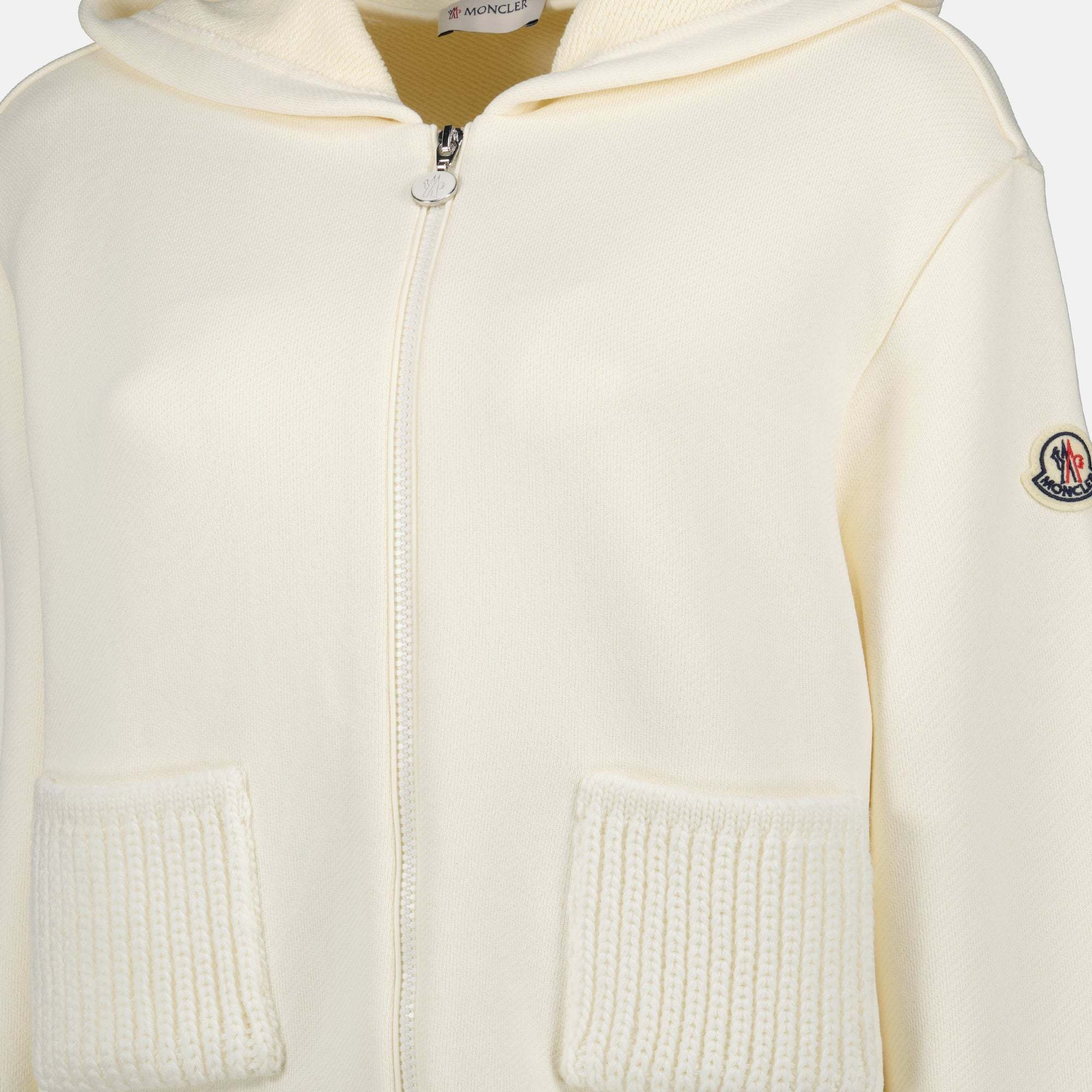 Moncler Hooded Sweatshirt With Zipper In Neutral