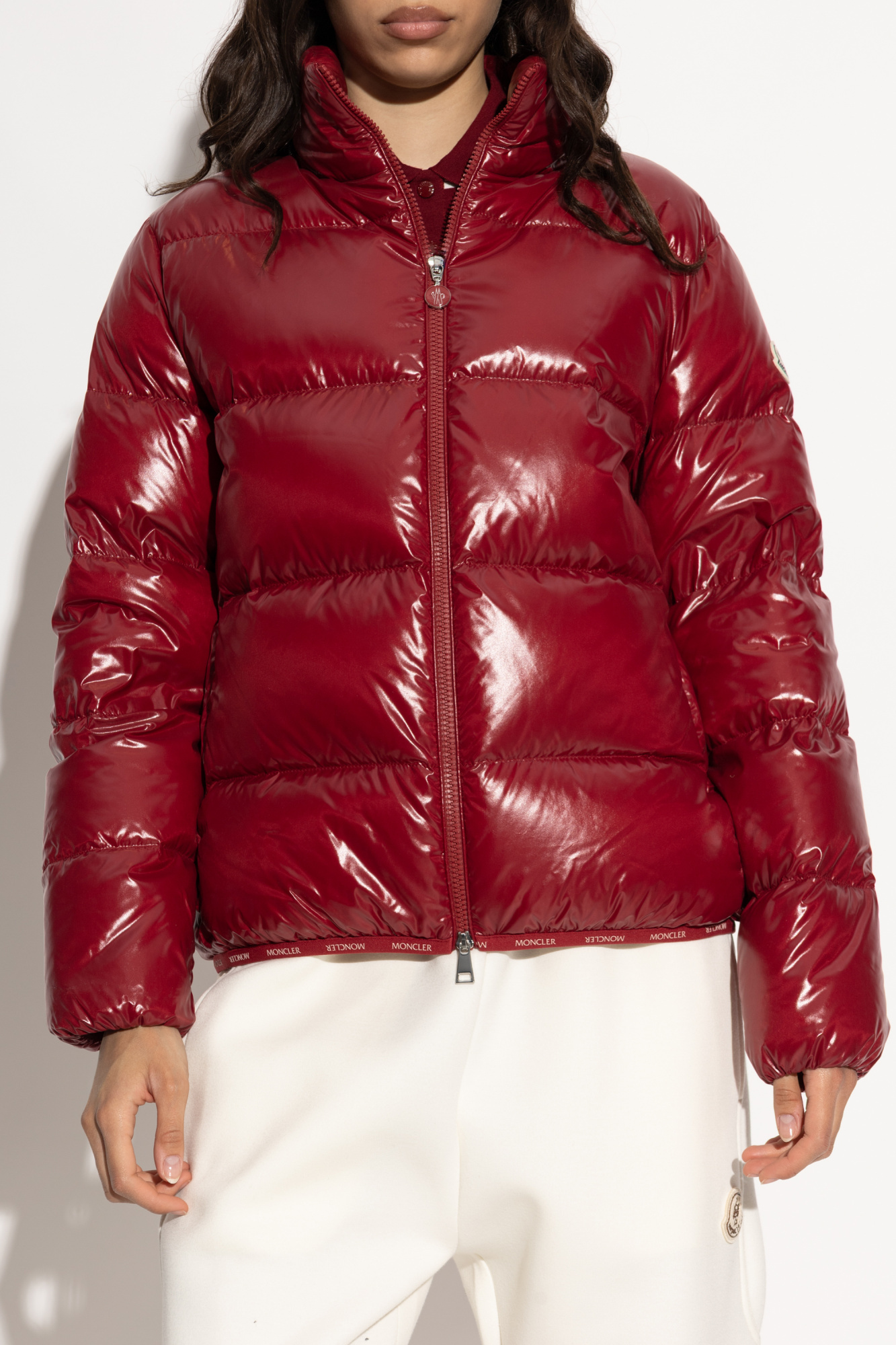 Moncler Abbadia Long-sleeved Down Jacket In Red
