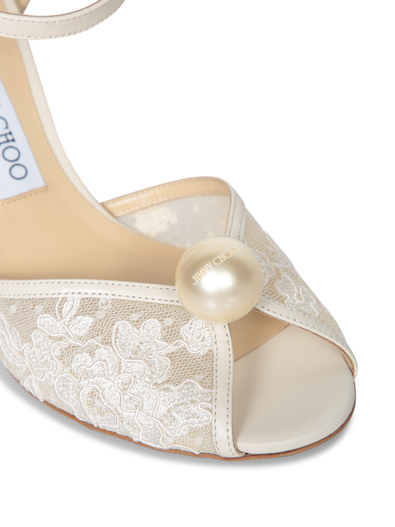 Jimmy Choo Sacora 85 Embellished Leather-trimmed Lace Sandals In White