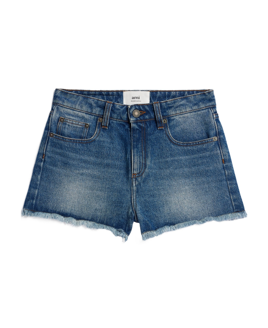 Ami Alexandre Mattiussi Frayed Denim Mini Shorts In Blue