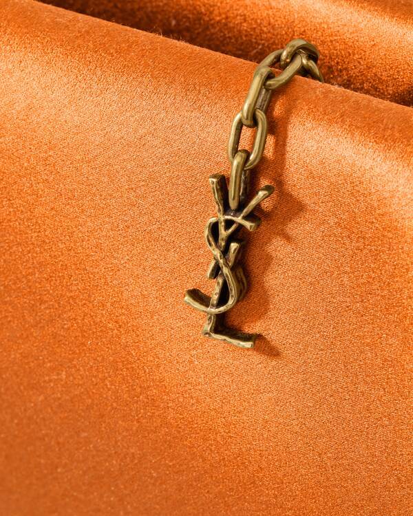 Saint Laurent Evening Soft Clutch In Satin In Orange