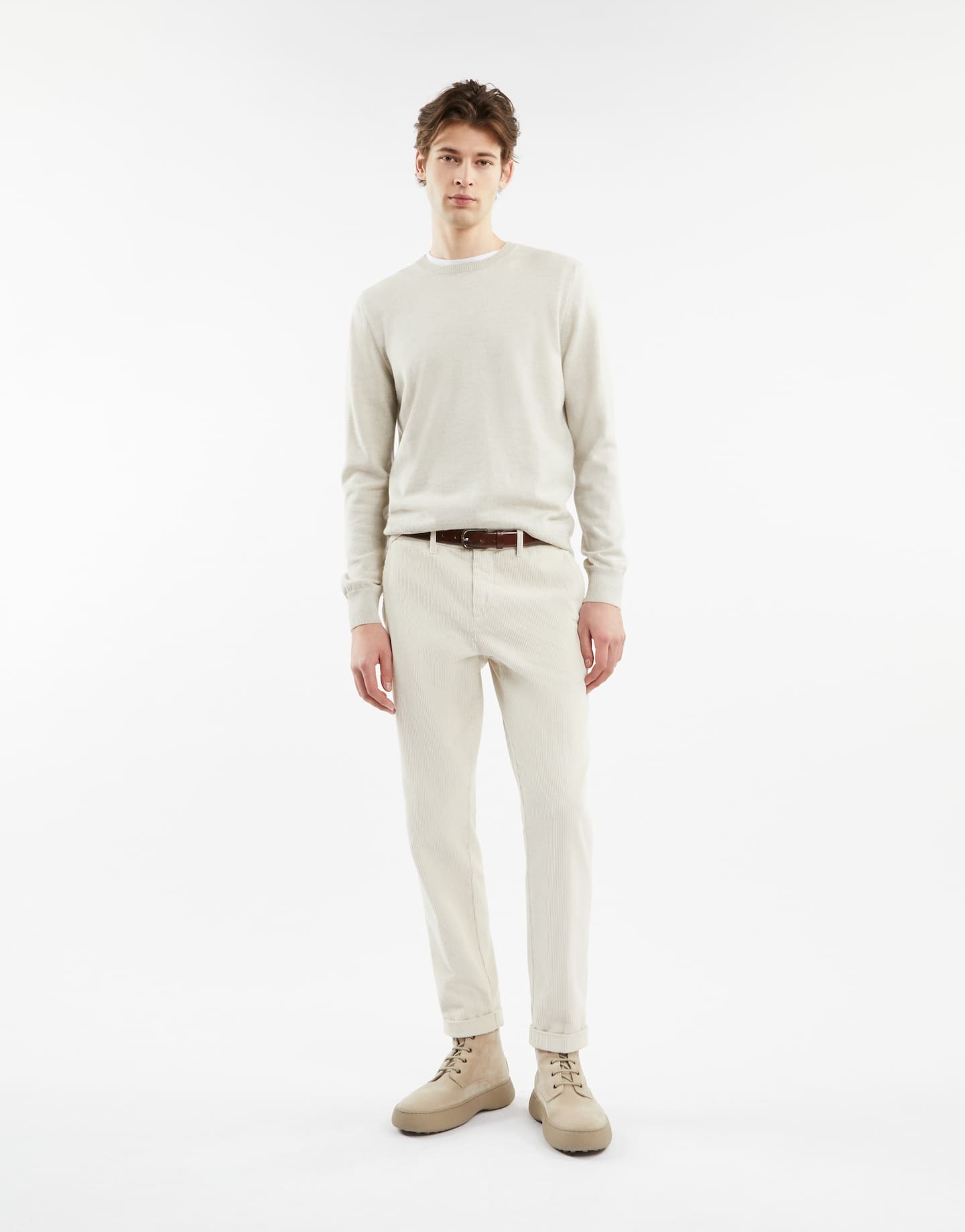 Fay Round Neck Pullover Sweater In White