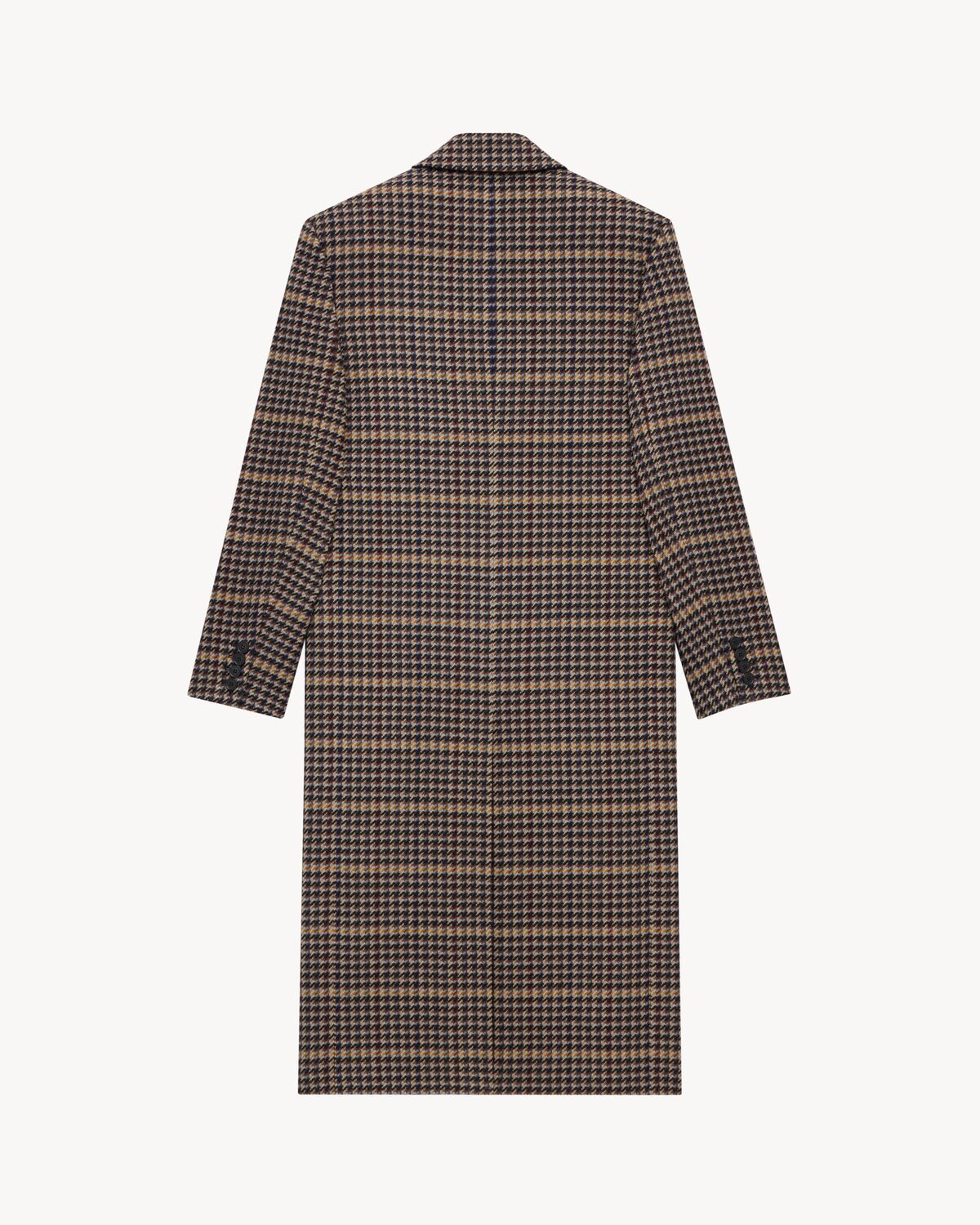 Saint Laurent Long Coat In Wool Check In Black