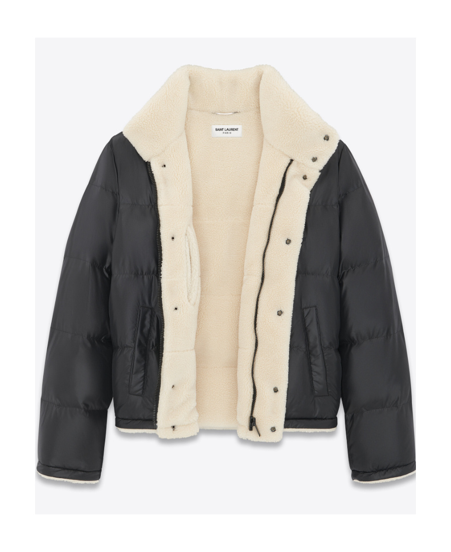 Saint Laurent Faux-shearling Semi Shiny Puffer Jacket In Black