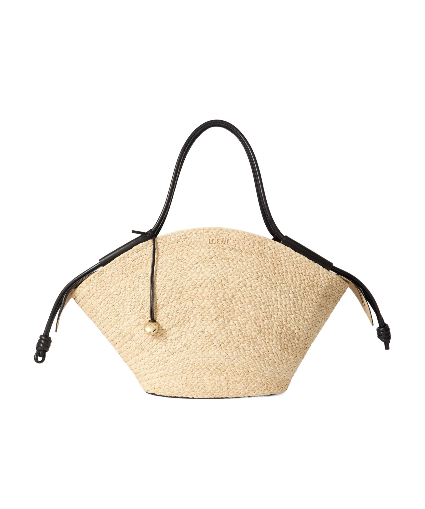 Loewe Paseo Large Leather-trimmed Raffia Tote In Nude