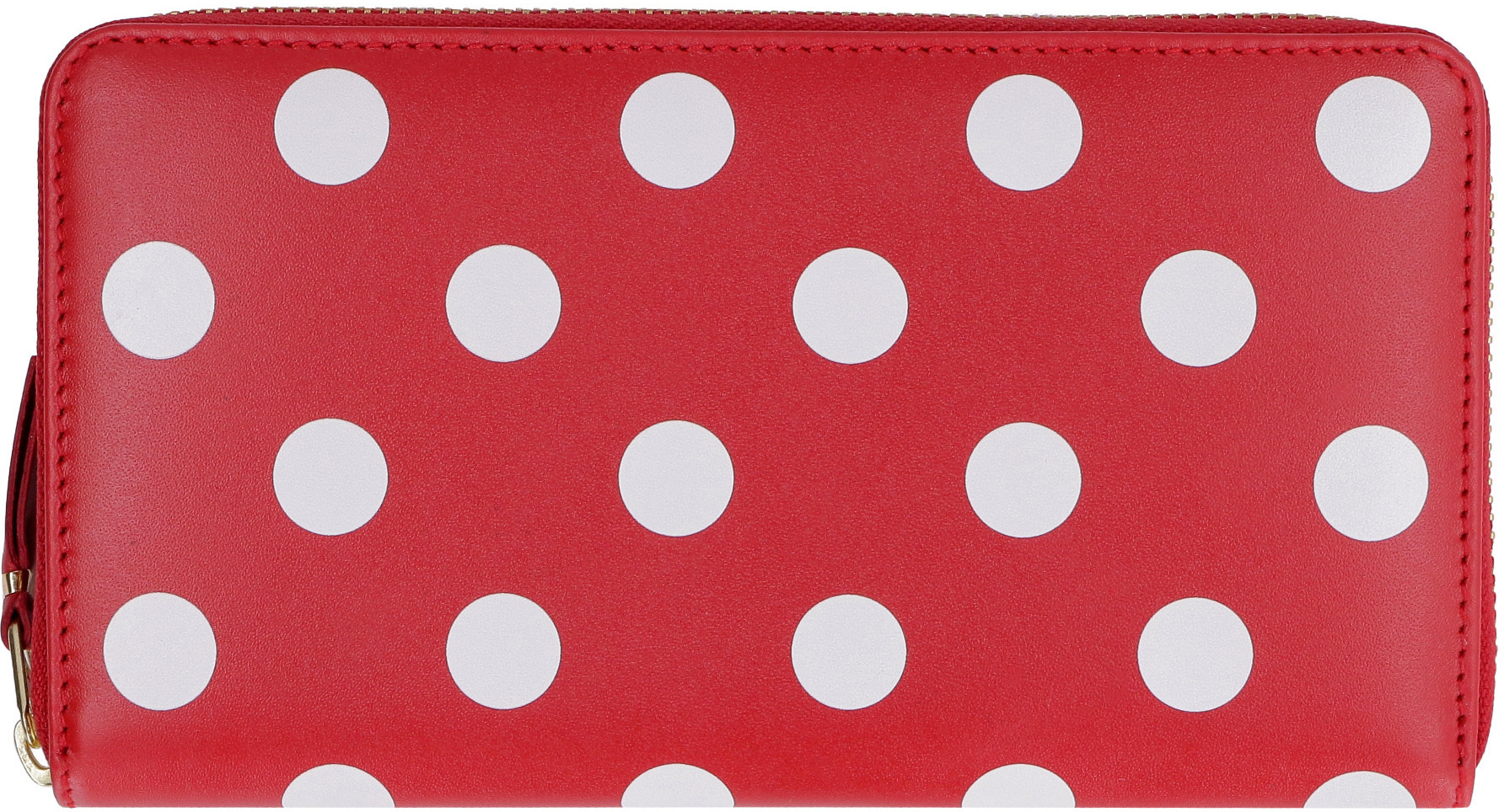 Comme Des Garçons Dots Printed Leather Line Zip Around Accessories In Red