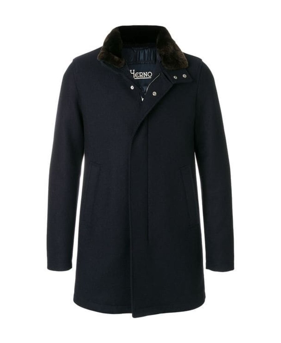 Herno Detachable Fur Collared Car Coat In Black